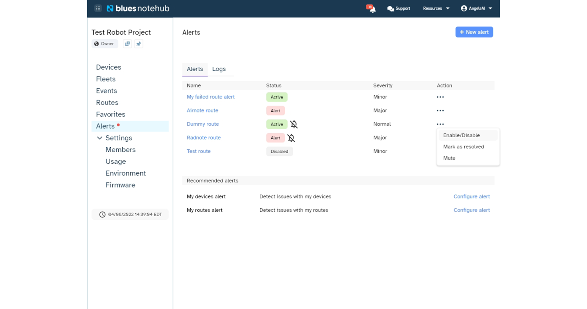Alerts dashboard